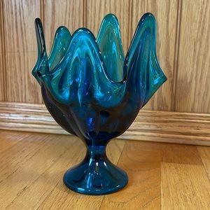 Vintage blue glass candy dish